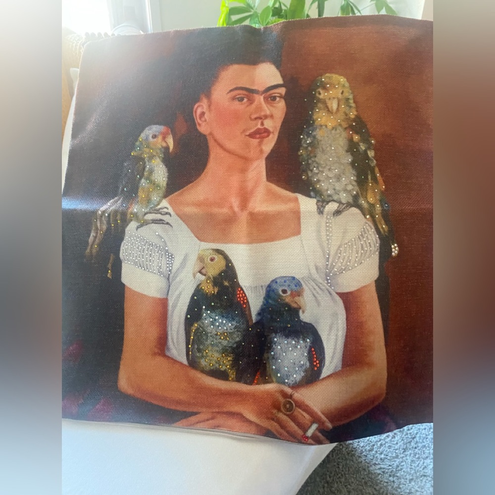 Frida Kahlo Pillow Case Covers. Embellished with sequence & trim. All hand done. - Picture 3 of 12
